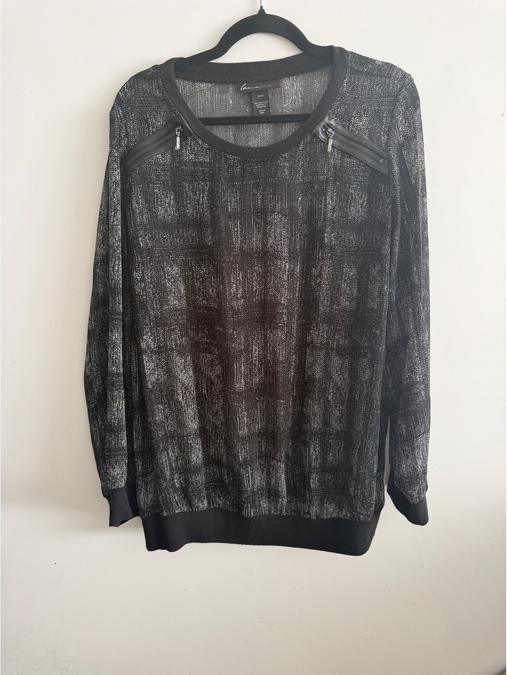 Lane Bryant Women's Sheer Black and White Patterned Long Sleeve Top Size 14/16